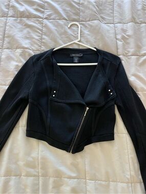 White House Black Market Black Cropped Asymmetrical Zip Jacket
